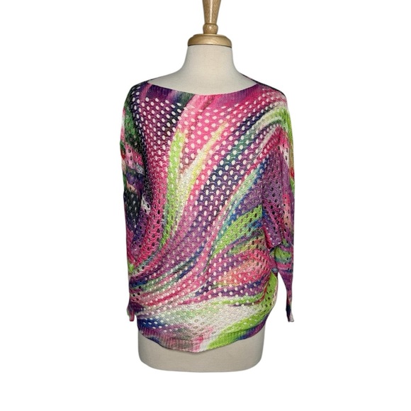 Free For Humanity Inspire a Paris Festival Rainbow Crochet Sweater Size Small - Picture 1 of 8